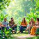 Diverse Leaders In A Green Setting Discussing Sustainability Initiatives.