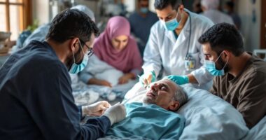 Palestinians Receiving Medical Care In A Hospital.