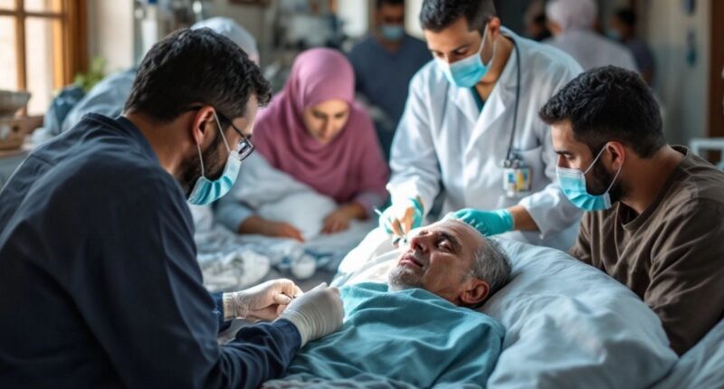 Palestinians Receiving Medical Care In A Hospital.