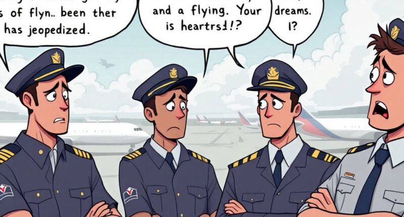 Worried Pilots Discussing Financial Struggles At An Airport.