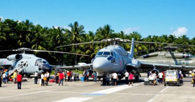 Military Aircraft And Helicopters At Philippine Airbase.