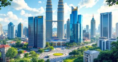 Kuala Lumpur Skyline With Modern Buildings And Greenery.