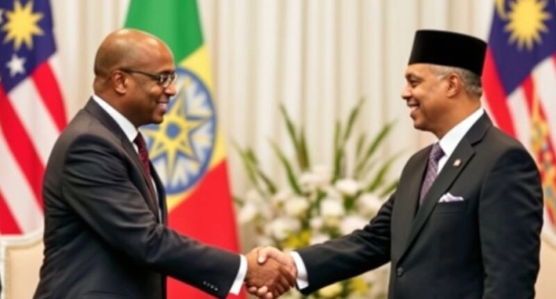 Ethiopian Prime Minister And Malaysian Officials Shaking Hands.