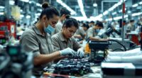 Workers In A Factory Engaged In Assembly Tasks.