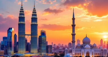 Skyline Of Kuala Lumpur And Abu Dhabi At Sunset.