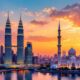 Skyline Of Kuala Lumpur And Abu Dhabi At Sunset.