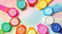 Colorful Swatch Watches Arranged In A Vibrant Circle.