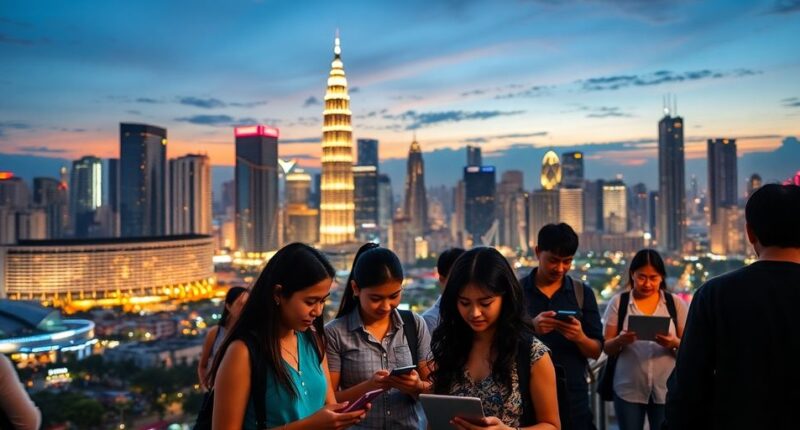 City Skyline At Night With Technology And Innovation.