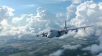 Malaysian Military Aircraft In Flight Over A Landscape.