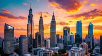 Kuala Lumpur Skyline At Sunset With Modern Skyscrapers.