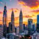 Kuala Lumpur Skyline At Sunset With Modern Skyscrapers.