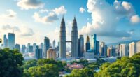 Skyline Of Malaysia With Petronas Towers And Greenery.