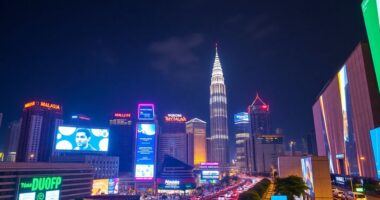 Kuala Lumpur Skyline At Night With Vibrant City Lights.