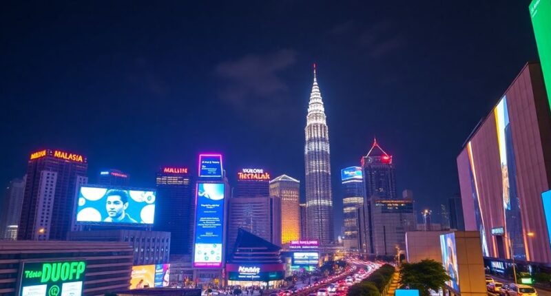 Kuala Lumpur Skyline At Night With Vibrant City Lights.