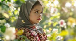 Young Girl In Traditional Attire In A Tranquil Setting.