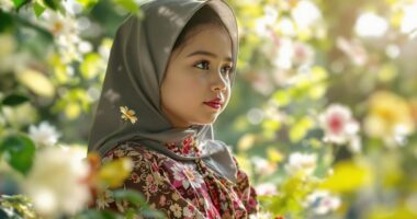 Young Girl In Traditional Attire In A Tranquil Setting.