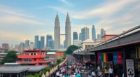 Kuala Lumpur Skyline With Petronas Towers And Busy Streets.