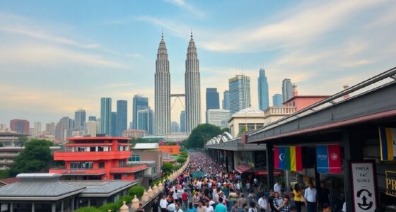 Kuala Lumpur Skyline With Petronas Towers And Busy Streets.