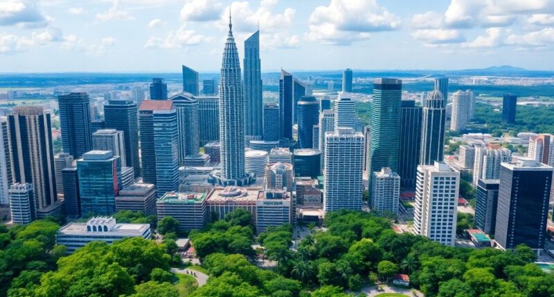 Kuala Lumpur Skyline With Modern Buildings And Greenery.