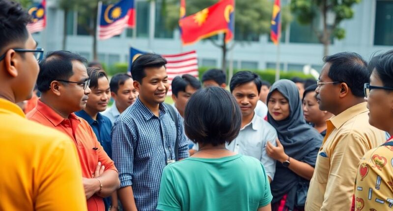 Diverse Malaysians Discussing Political And Social Issues Outdoors.